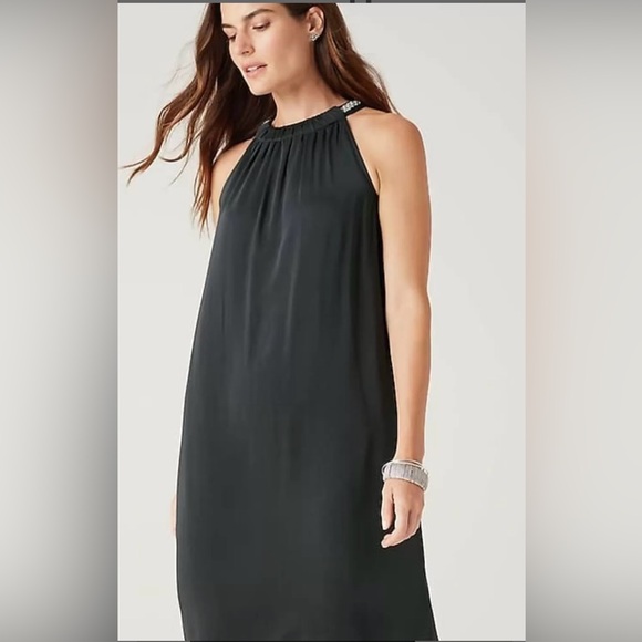 NWT J Jill Embellished Halter-Neck Dress Greystone Color Size M - Picture 3 of 7